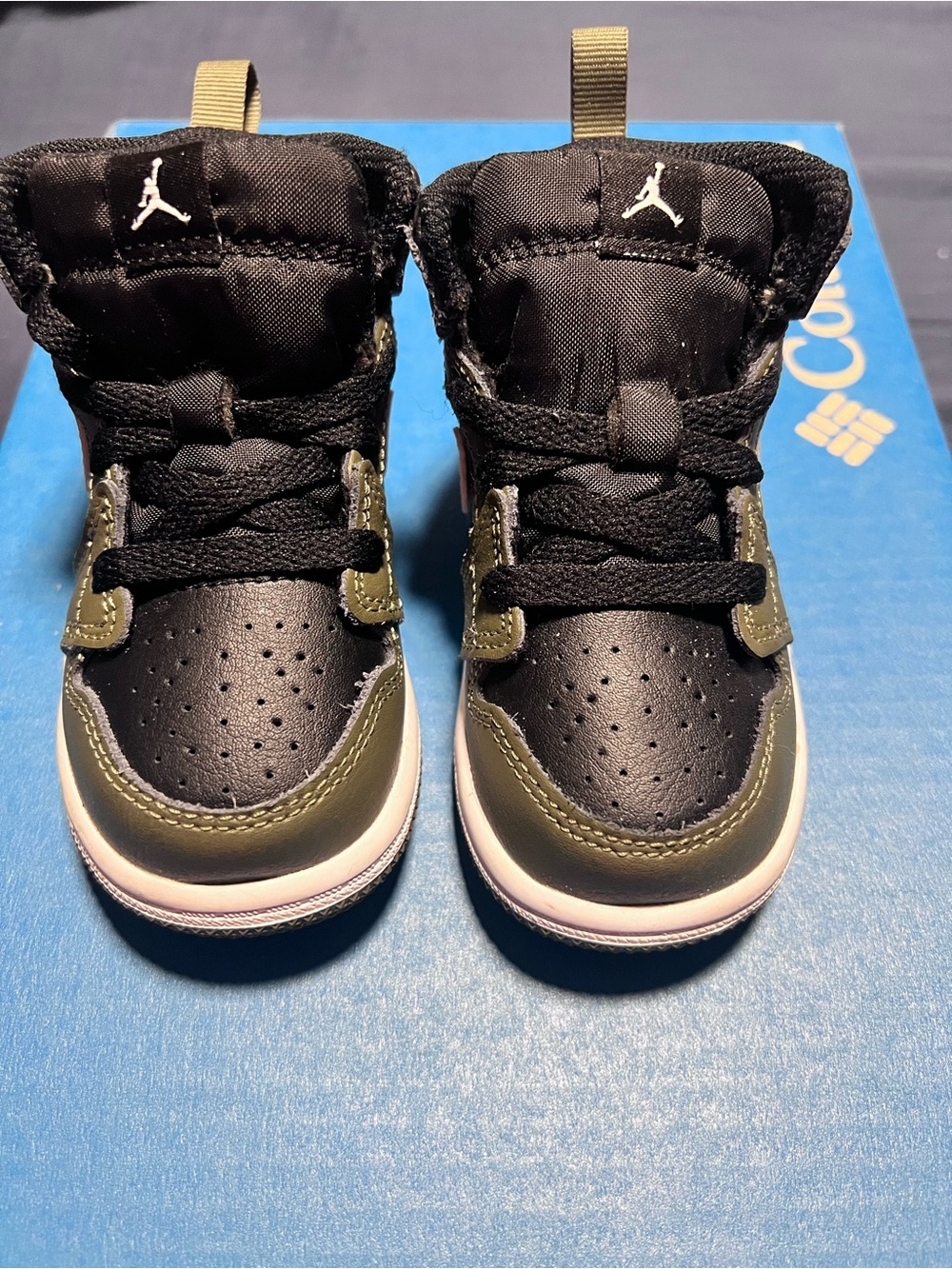 Jordan Kids Black and Olive Green High-Top Sneakers